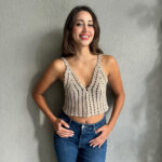 El Örgüsü Dantel Detaylı V Yaka Crop