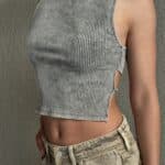 Fitilli Sırtı İp Detaylı Crop Bluz