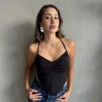 Kelebek Kesim Sırtı İp Detaylı Crop Bluz