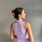 Lila Polo Yaka Triko Bluz